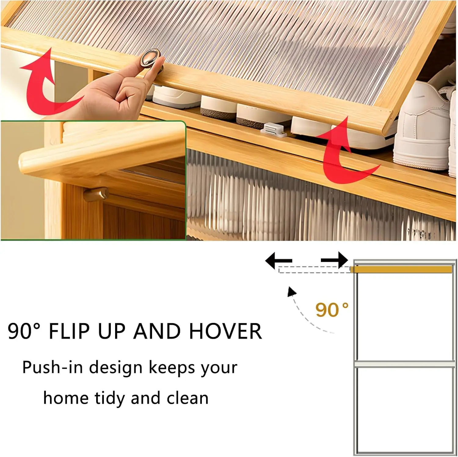 10 Tiers Bamboo Shoe Cabinet Flip Doors Large Shoe Cabinet for entryway 40-45 Pairs Storage Tall