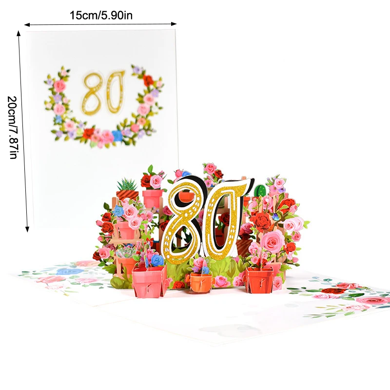 Greeting Cards Cartoon 3D Ballon Blossom Pop Up 50/60/70/80/90/100 Anniversary Card For Birthday Valentine's Day