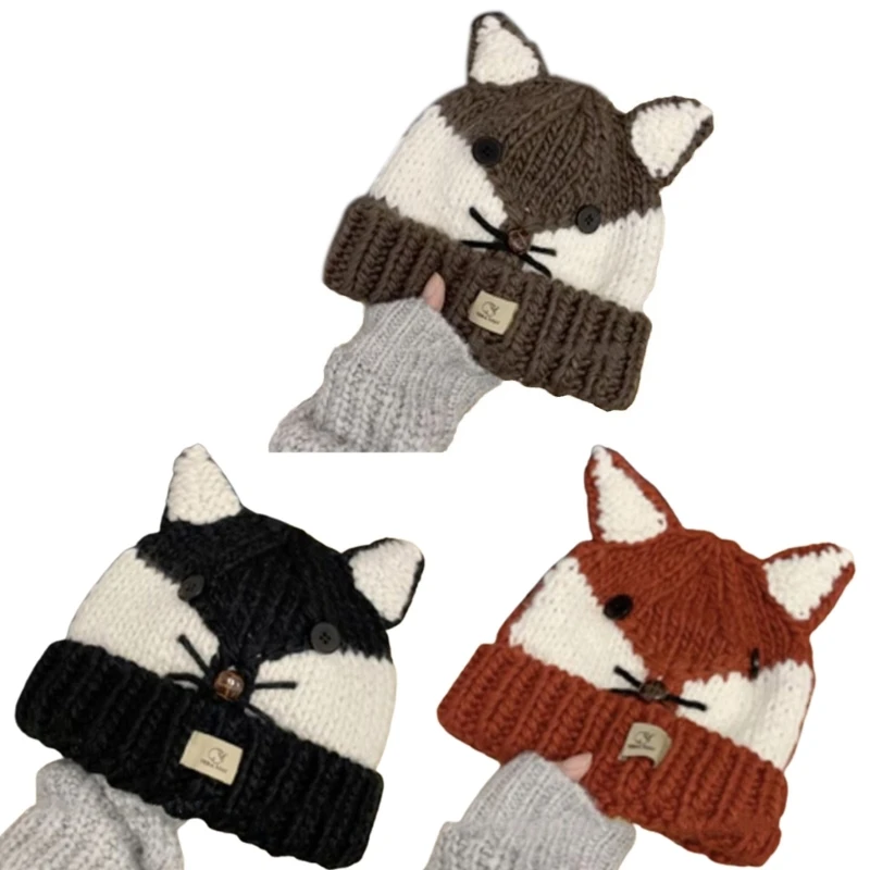 

Autumn Womens Foxes Ears Lovely Winter Warm Knitted Hat Ear Warmer Caps