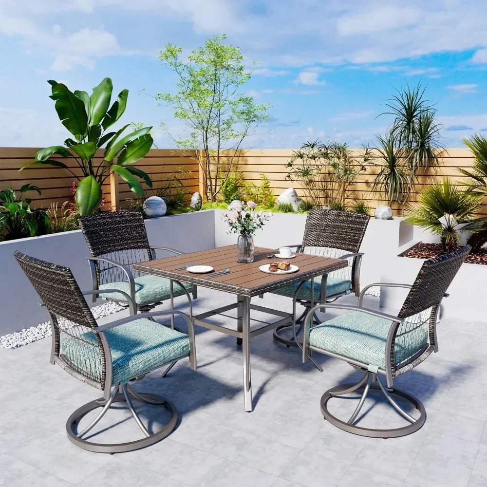 

5 Piece Patio Dining Set for 4,Outdoor Wicker Furniture Set for Backyard Garden Deck Poolside with 4 Cushions Swivel Chairs