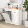 Tilt Out Trash Cabinet Can Bin Kitchen 20 Gallon Wooden Free Standing Laundry Sorter,Recycling Cabinet with Hideaway Drawer, (Wh 3