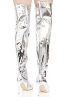 Women Boots Mirror Platform Pointy Toe Punk High Thin Heels Over the Knee Long Boots Autumn Winter Zip Silver Casual Party Shoes - Image 3