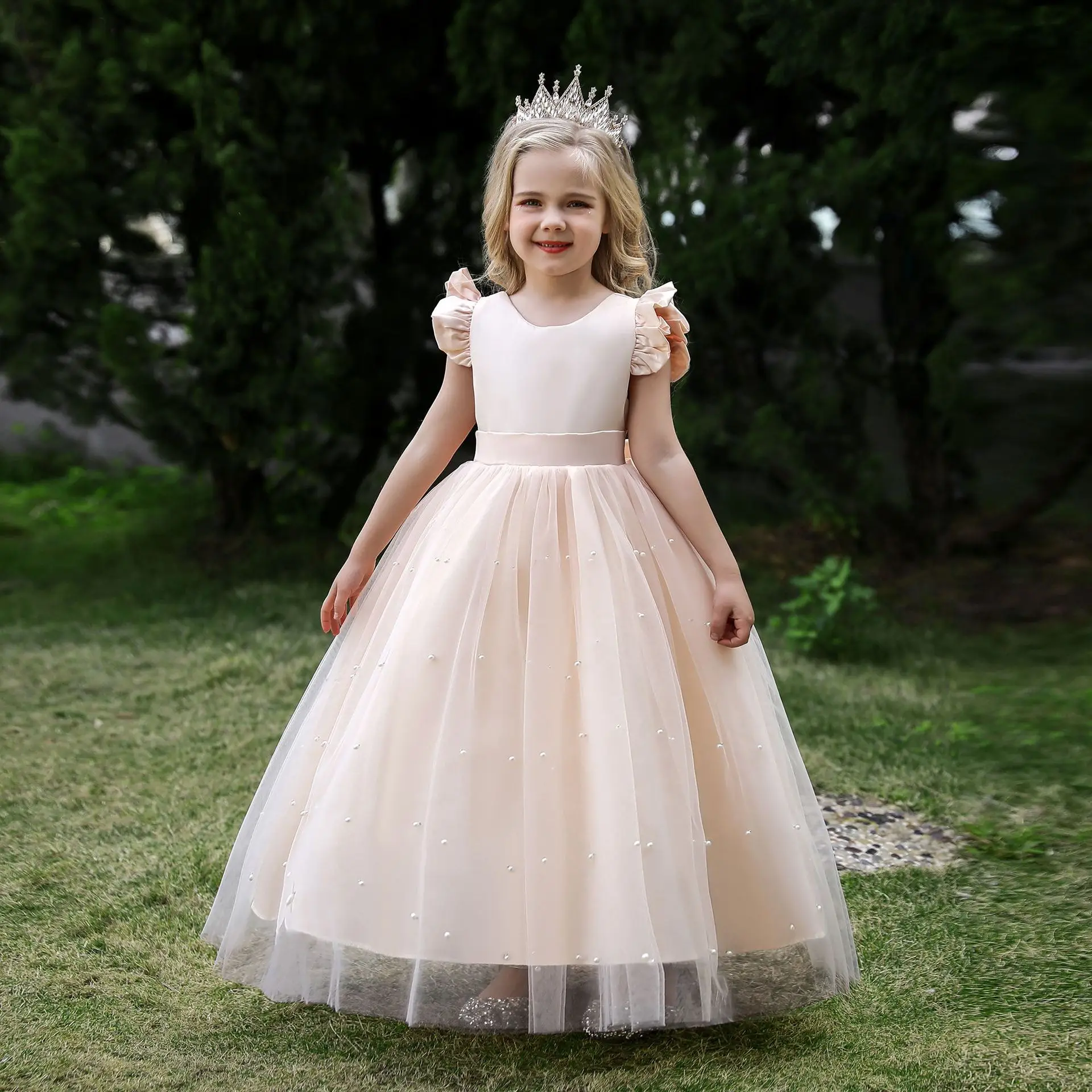 Amazon.com: Gualiy Dress Girl Wedding Party, Ball Gown Dress Girl 4-5 Years  Old Embroidered Tulle Dress with Flower and Tie Waist Dress: Clothing,  Shoes & Jewelry