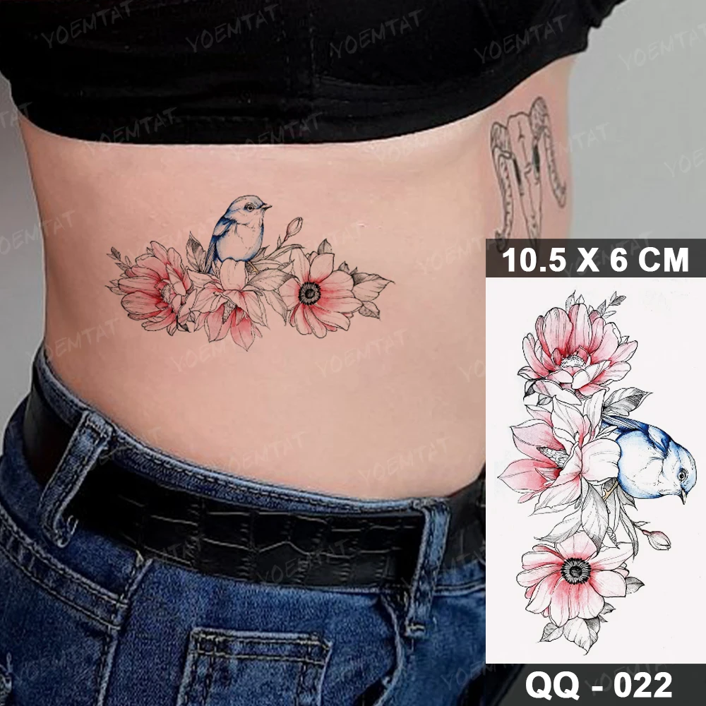 Waterproof Temporary Tattoo Sticker Watercolor Flower Bird Butterfly Swallow Flash Tatto Women Arm Body Art Cute Fake Tatoo Men