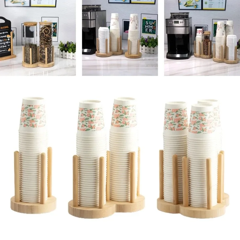 Disposable paper cup dispenser coffee and milk wooden cup storage rack holder with Longer Stick Mug Display Stand Organizer