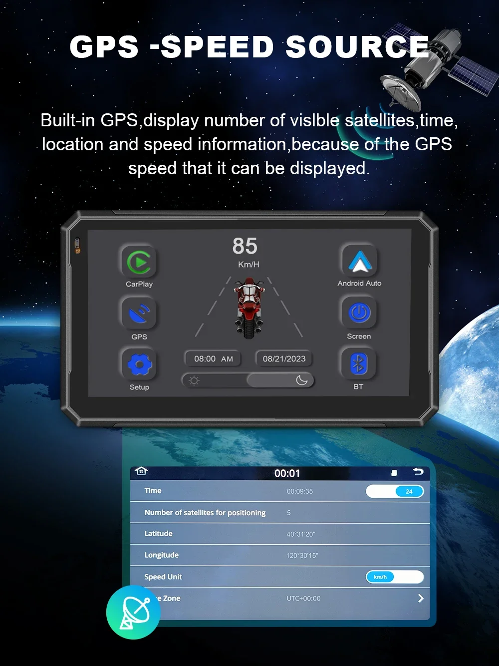 7 Inch GPS Navigator for Motorcycle CarPlay Para Moto Wireless Android Auto Waterproof Screen with Speed And Light Sensor