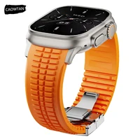 Bracelet de sport en Silicone pour Apple Watch Ultra 2, 49mm 46mm 45mm 44mm, Bracelet en métal de luxe pour iWatch série 10 9 8 7 6 5 4 Se 1