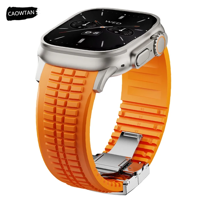 Bracelet de sport en Silicone pour Apple Watch Ultra 2, 49mm 46mm 45mm 44mm, Bracelet en métal de luxe pour iWatch série 10 9 8 7 6 5 4 Se 1