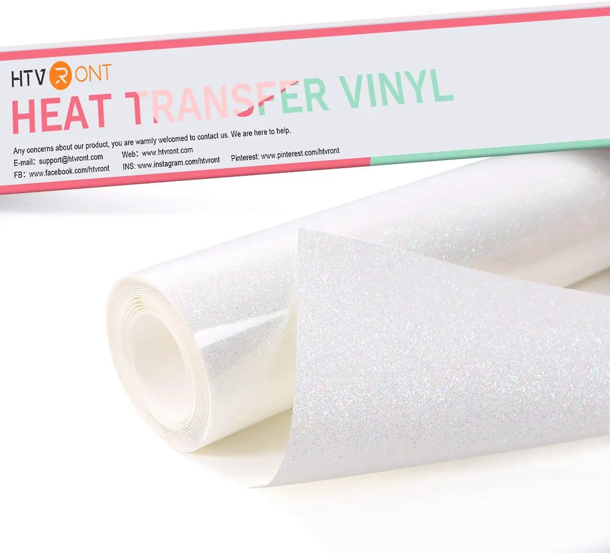 HTVRONT 12inX6ft Rainbow White Glitter Heat Transfer Vinyl Roll