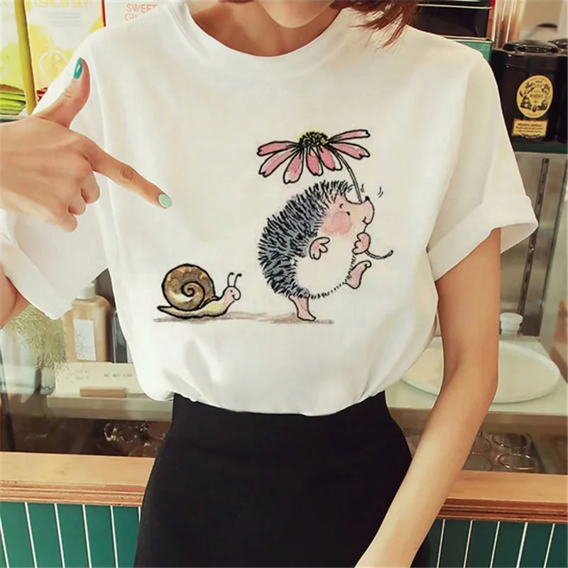 

Hedgehog t shirt women harajuku Tee girl streetwear Japanese clothing