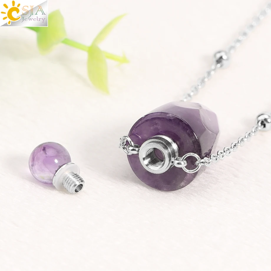 Healing Crystal Necklace with Amethyst Quartz Essential Oil Diffuser Pendant