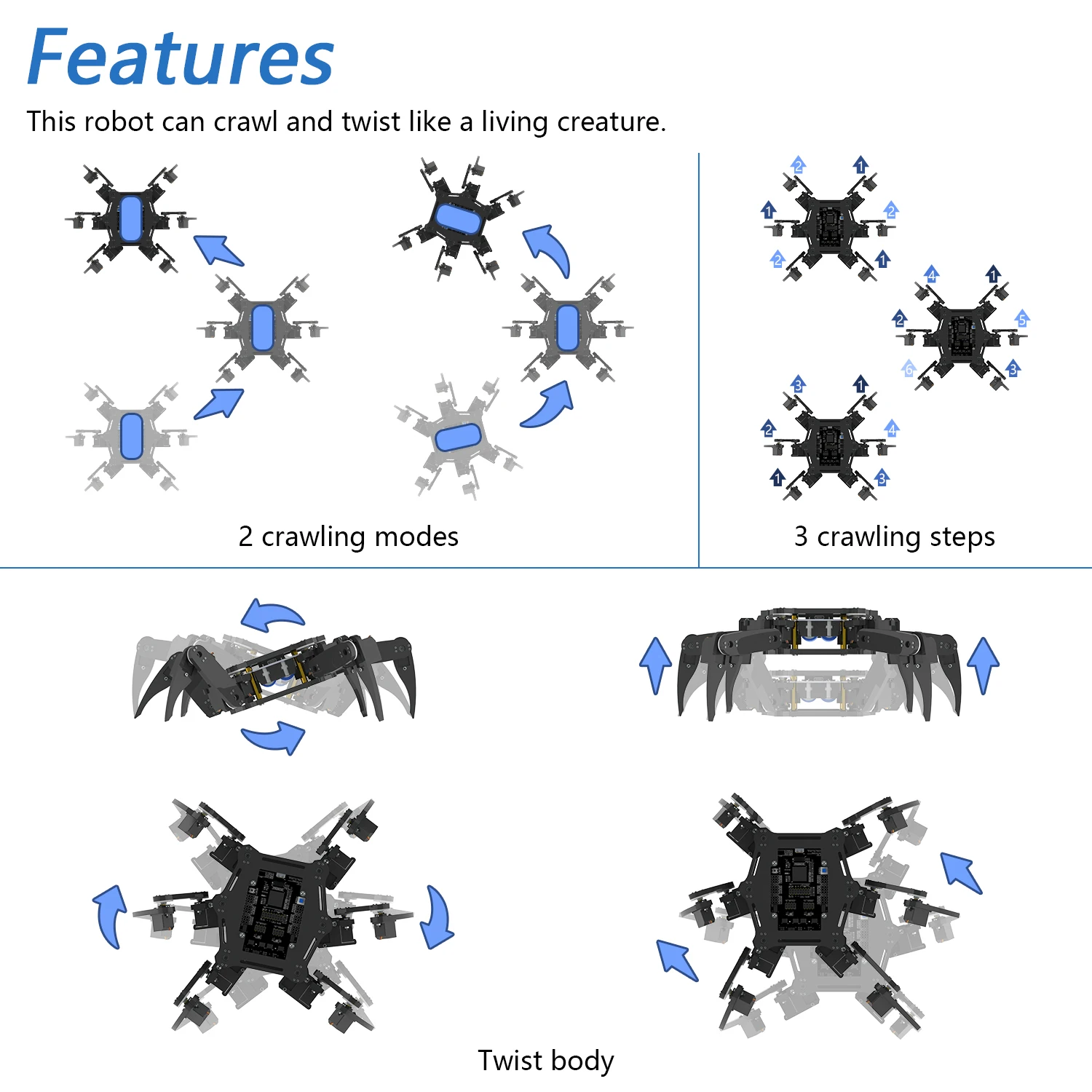 Arduino용 Freenove Hexapod 로봇 키트, 걷기 크롤링 비틀기, 앱 원격 제어, 서보 STEM 프로젝트