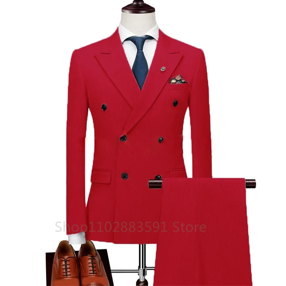 Men's Double Breasted Suits 2024 Terno Masculino Men's Peak Lapel 2 Slits Formal Suits Slim Fit Business Set (Jacket +Pants ) 6