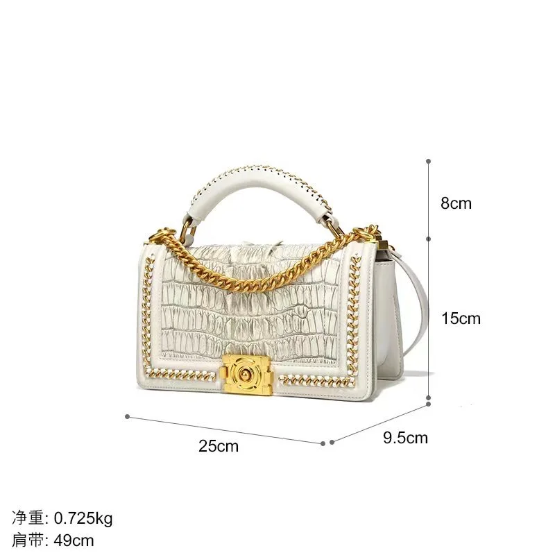 Bag Single Women's High-End Handbags Shoulder Snake Patterned Cowhide Y2k Chain Crossbody High-Grade Clutche Party Versatile