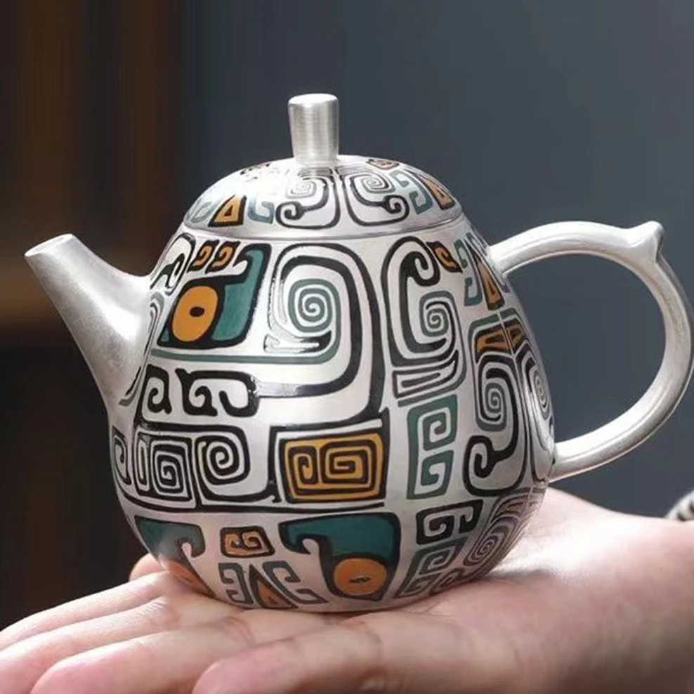 

Chinese Hand-Painted Ceramic Tea Kettle China-Chic Silver Gilding Little Teapot Household Tea Infuser For Tea Brewing In Mug