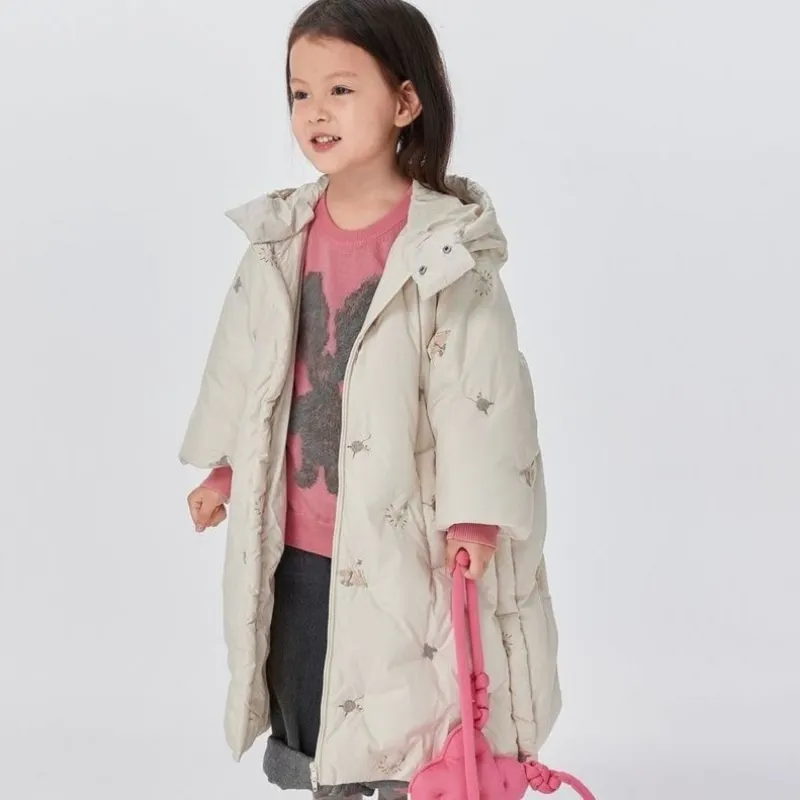 Fashion Baby Boy Girl Cotton Padded Embroidery Long Hooded Jacket Winter Child Coat Warm Outwear Casual Loose Baby Clothes 1-14Y