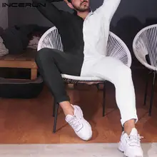 

INCERUN American Style Men 2Color Contrast Stitching Tooling Rompers Fashion Male Long-sleeved Turn-down Collar Jumpsuits S-5XL