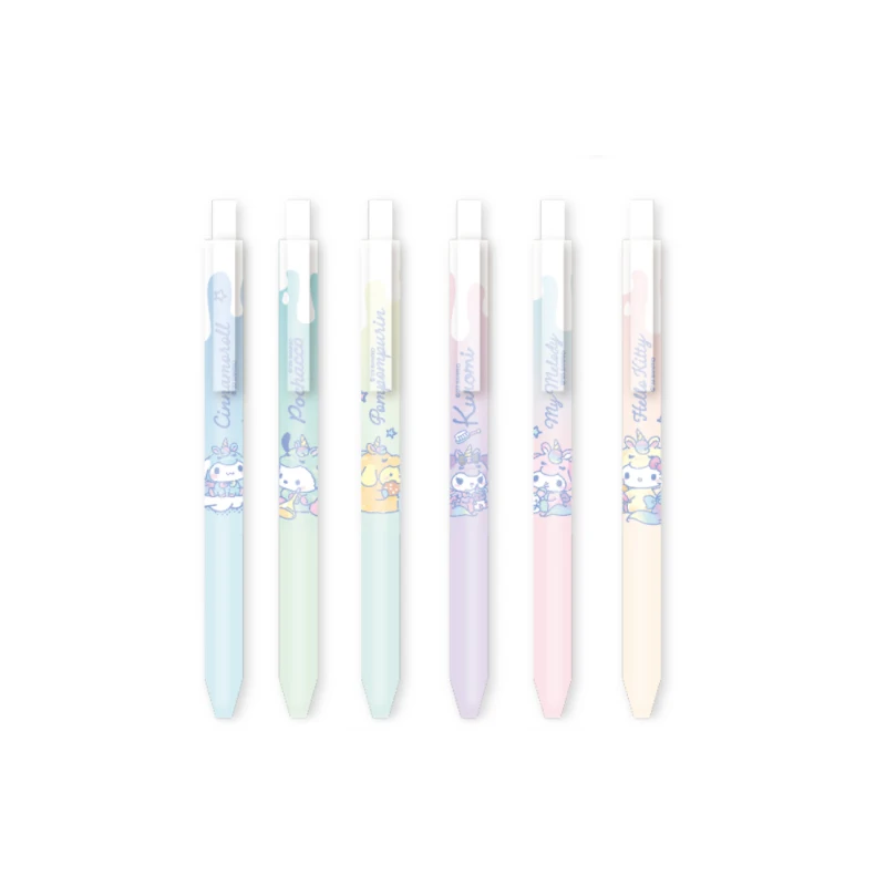 GuangBo 6PCS KT82056-36 Sanrio Hello Kitty My Melody Kuromi Neutral Pen 0.5mm Gel Pen Black Ink Supplies School Stationery