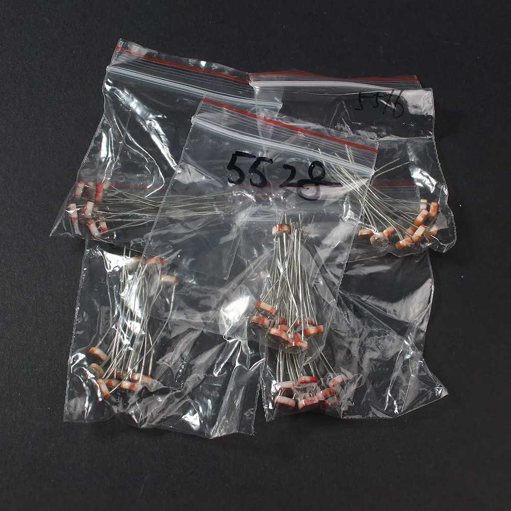 

50pcs/set GL5506 GL5516 GL5528 GL5537 GL5539 Photoresistor Resistors Set, Electronic component light-dependent resistors LDRs