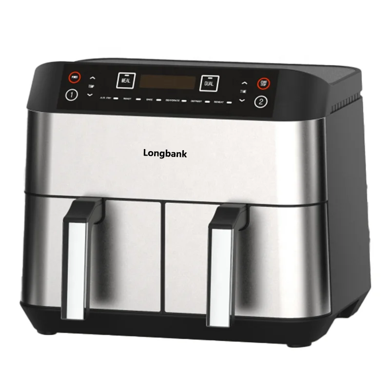 Longbank smart Multi function oil free stainless steel double pot air fryer digital dual  fryers new hot sale 18l large capacity multi function super heated air heats fryer digital control oil free fryers