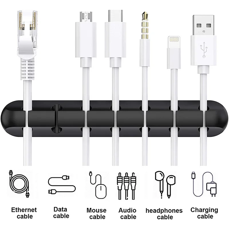 실리콘 케이블 정리용 USB 와인더, 깔끔한 데스크탑 관리 클립 홀더, 마우스 키보드 이어폰 헤드셋