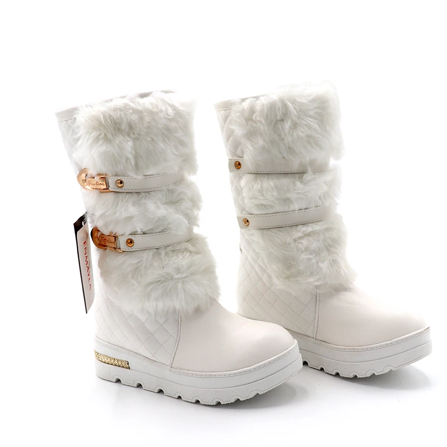 Enmayla Nieuwe Winter Mode Gesp Bont Laarzen Vrouwen Slip On Flats Half  Snowboots Wit Zwart Metalen Decoratie Dames schoenen|fur boots  women|fashion fur bootsfur boots - AliExpress