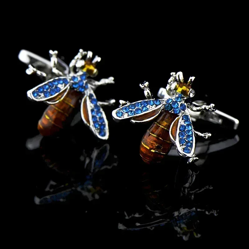 Gemelli ape Accessori per personalità alla moda quotidiana da uomo di alta qualità Smalto di cristallo blu Camicie francesi Gemelli da lavoro Regali - Image 3