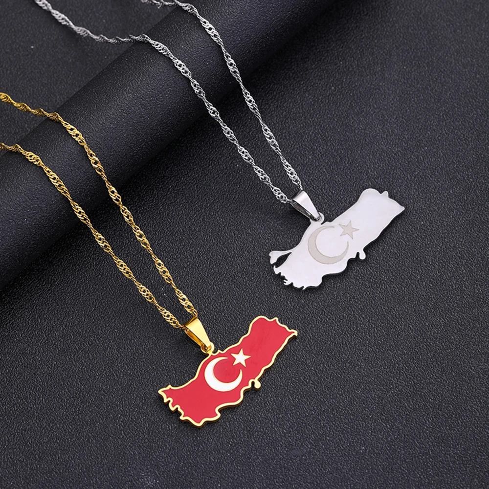 Mode Türkiye Cumhuriyeti Karte Flagge Anhänger Halskette Edelstahl Männer Frauen Karten Schmuck Geschenk