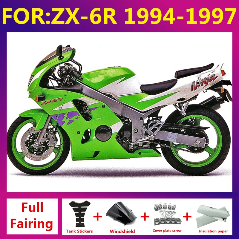 

Motorcycle Accessaries Kit for KAWASAKI Ninja ZX6R 94 95 96 97 ZX 6R 1994 1995 1996 1997 Bodywork full fairing set green white
