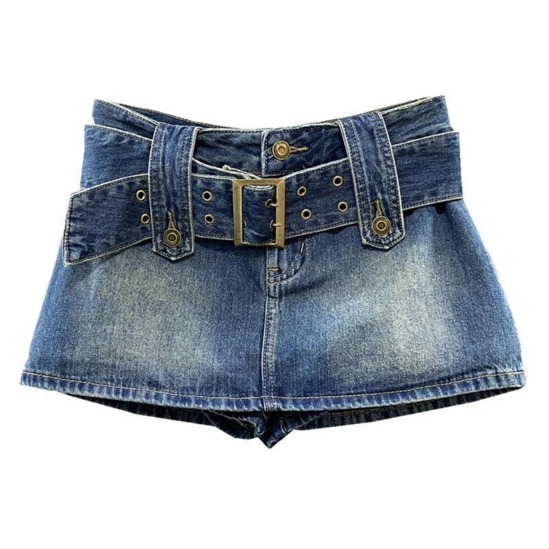 silk skirt High Waist Skirts Pleated Denim Skirts Women's Casual Belt Bag Culottes Blue Washed Mini Skirts Summer 2021 Streetwear Clothing golf skirt Skirts