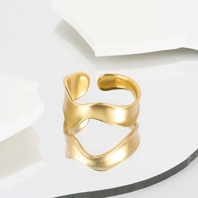 2024 New Trend Wave Pattern Opening Ring for Women Simple Silver Color Irregular Ring Fashion Party Jewelry Gifts