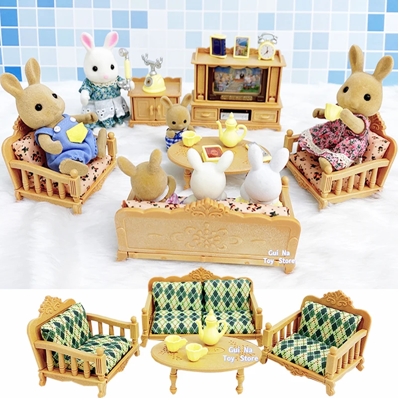 

1/12 DIY Miniature Living Room Forest Series Floral Style Sofa Set Critters Dollhouse Furniture Accessories Toy For Girls Gifts