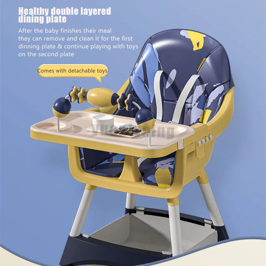Baby Eating Chair Multi-functional Height & Low Adjustable Foldable Reclining Kids' Dinning Chair Baby Feeding with Wheels