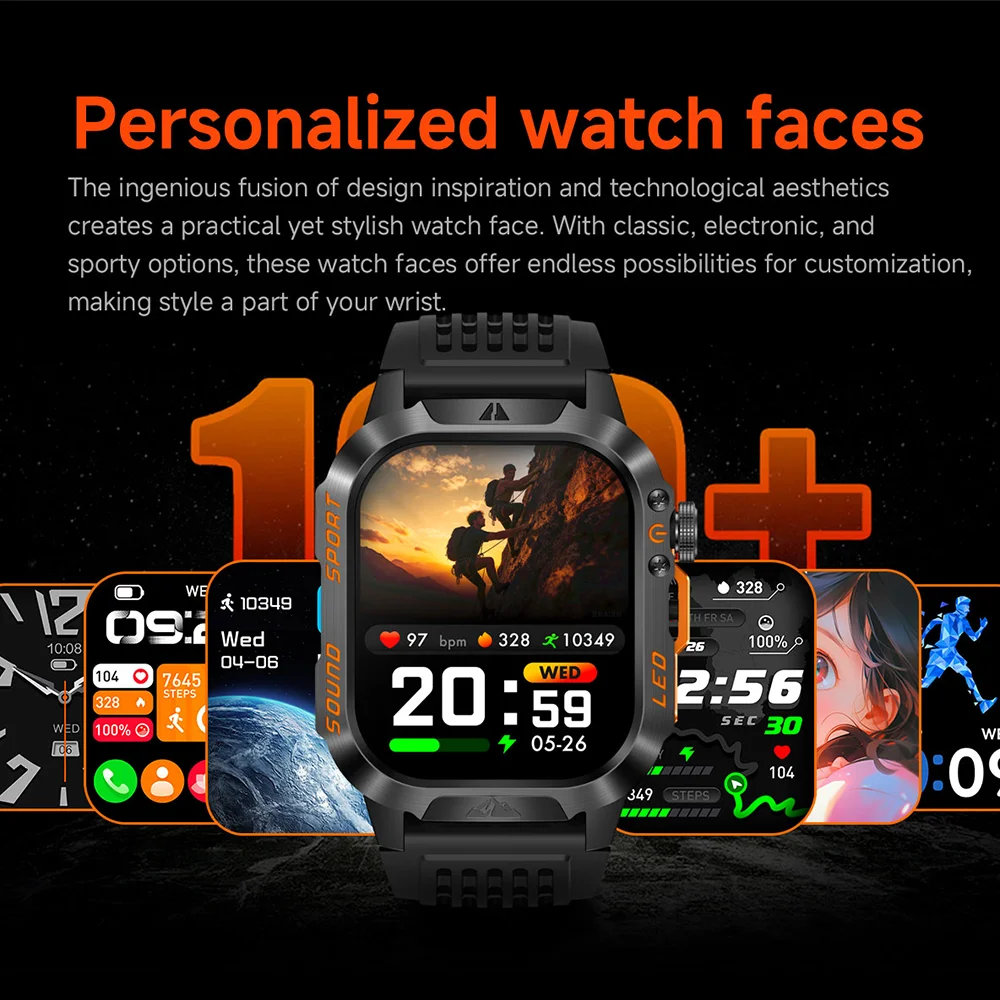 2026 New Men's smart watch Bluetooth call 1200mAh battery 100 days standby time 2.01 inch screen IP68 waterproof motion tracker 4