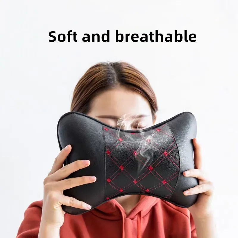 Car Universal Seat Headrest Double Side Pu Leather Neck Memory Pillow Head Support Protector Cushion Auto Travel Accessories