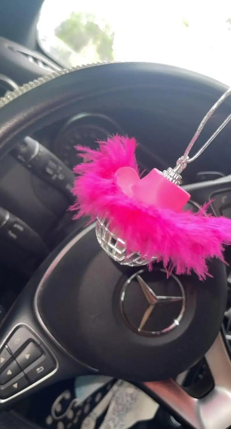 Pink Cowboy Hat Disco Ball Decorations Space Cowgirl Car Rear View Mirror  Accessory Hanging Car Charms Feather Gifts For Besties