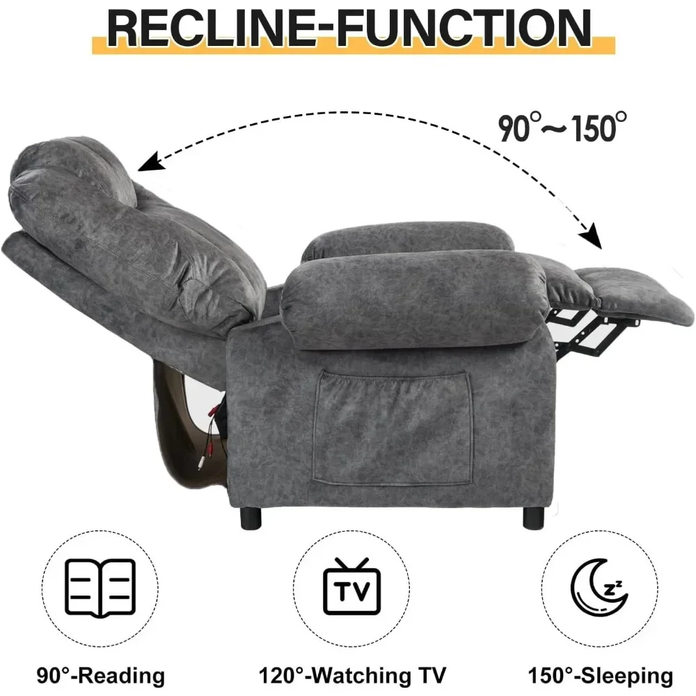 Overstuffed Massage Recliner Chair Living Room Chairs for Adults Fabric Manual Small Recliner with Heating Push Back