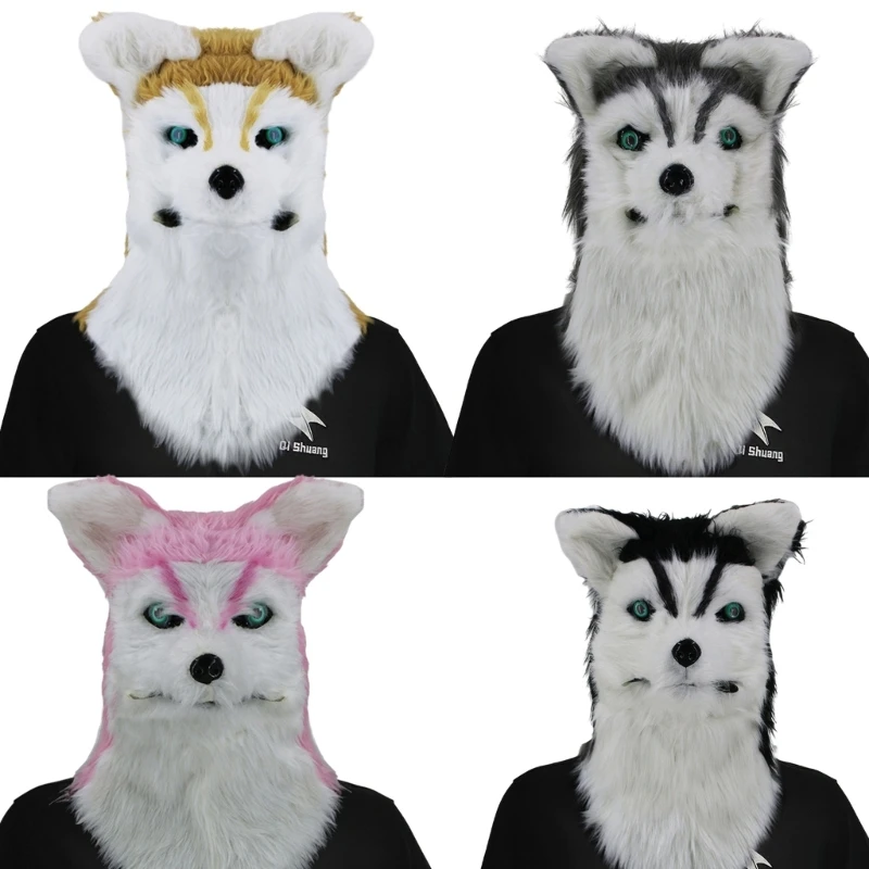 

4 Colors Men Women Mouth Movable Plush Dog Shape Full Head Mask Halloween Novelty Funny Cosplay Props Party Headgear Accessories