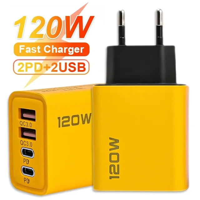 4 Ports Dual PD USB Charger Wall Adapter QC3.0 120W Fast Charging Phone Charger EU/US/UK Plug For iPhone 15 14 13 Samsung Xiaomi 1