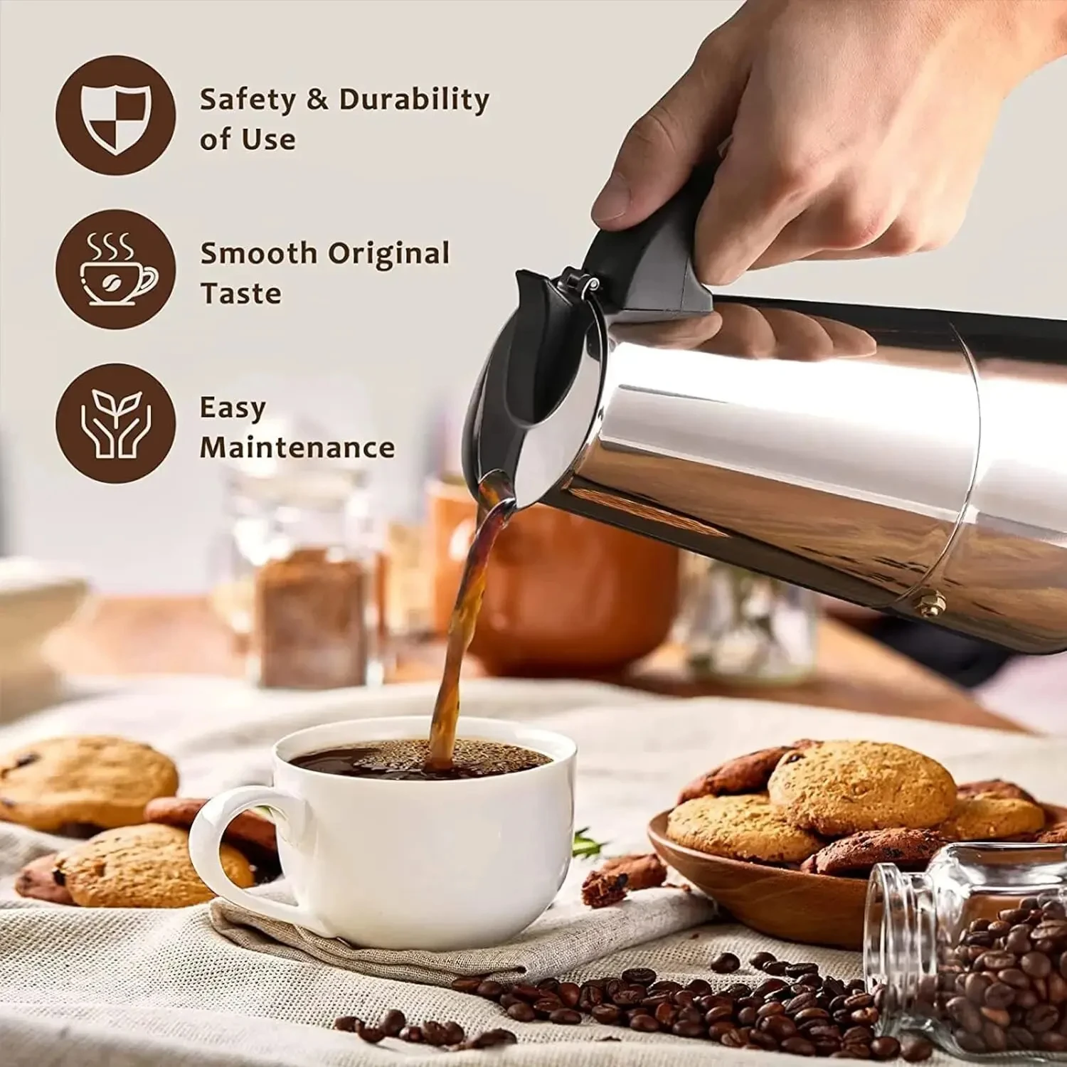 1-12Cups Stainless Steel Stovetop Moka Pot Portable Coffee Pot Fast Heating Extraction Italian Coffee Machine for Home Outdoor coffee pot