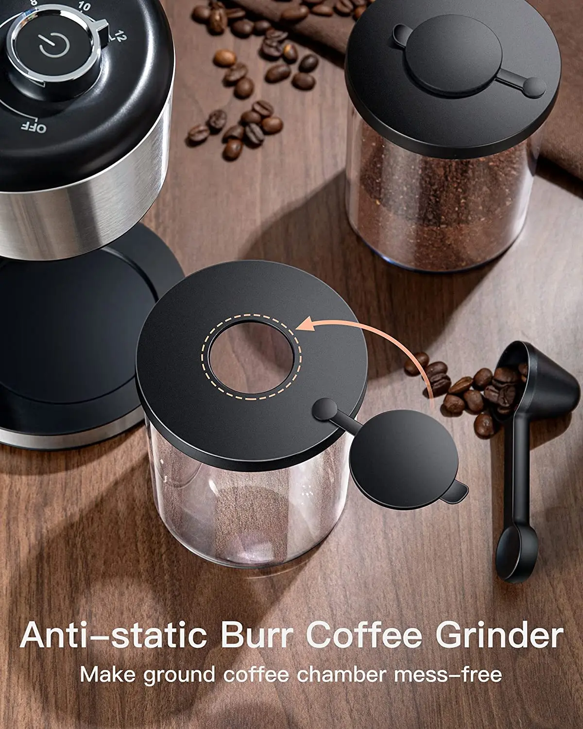 Adjustable Coffee Grinder Electric 3 Grind Settings , 12 Cup/3oz