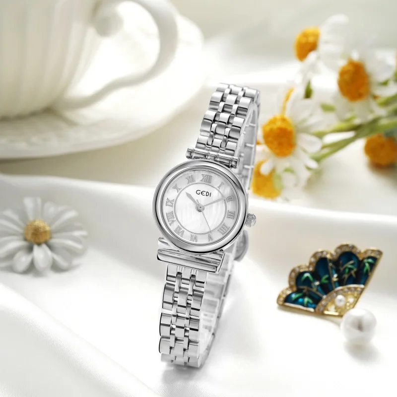 

Women Quartz Watch Luxury Roman Numerals Dial Clock Rose Gold Case Stainless Steel Orologio Watches Ladies Elegant Wristwatch