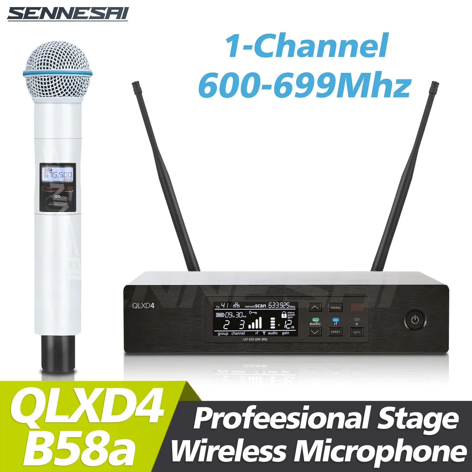 

High Quality！QLXD4 BETA58/KSM8 UHF Profeesional Wireless Microphone System，Stage Performances Singing Party Handheld Dynamic Mic