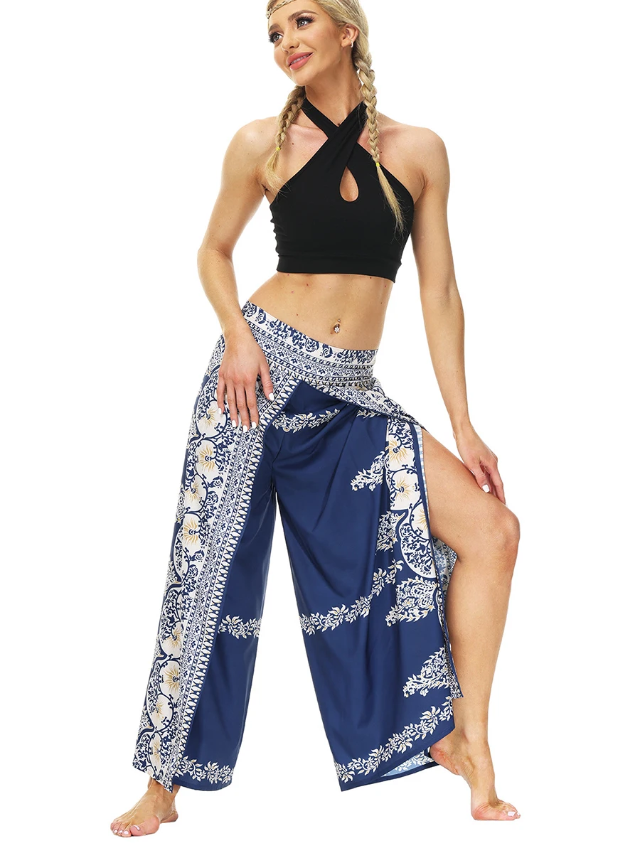 

2022 Women Slit Wide Loose Palazzo Leg Yoga Pants,Casual Boho Print Vintage Hippie Bohemian Pilate Beach Pants