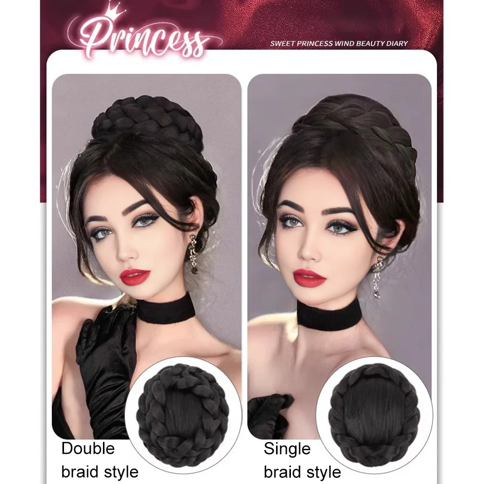 Synthetic 4-inch Maruko Head Wig Princess Headpiece Wedding Dress Design Hepburn High Headband Bridal Wig Bag Hair Accessories