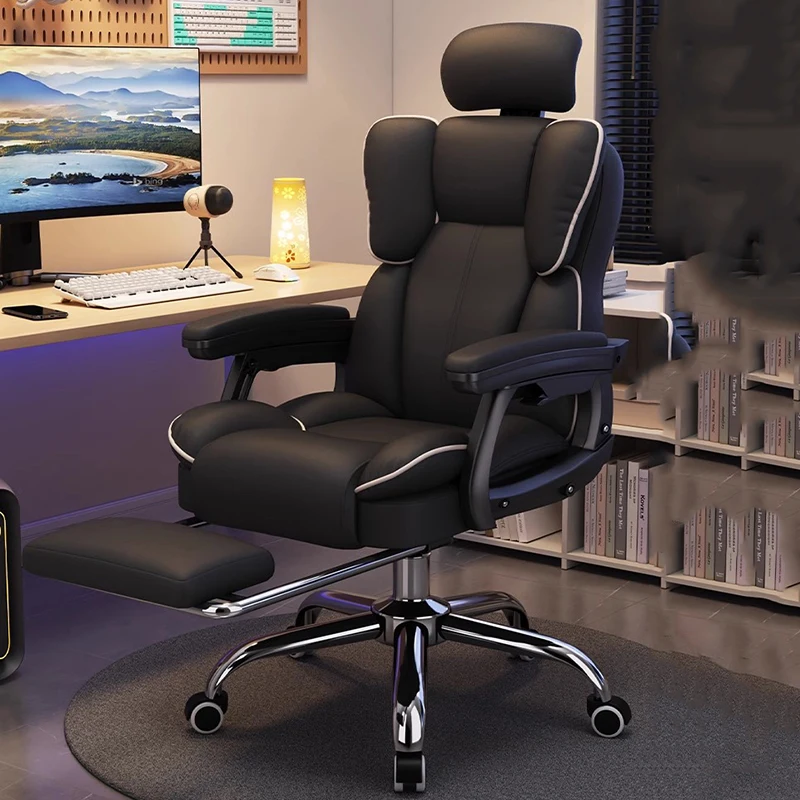 Swivel Ergonomic Office Chair Vanity Lazy Rolling Computer Office Chairs Barber Leather Sillas De Escritorio Luxury Furniture comfortable leather chairs rolling executive mobile barber design chair lazy vanity comfort sillas de oficina office chairs