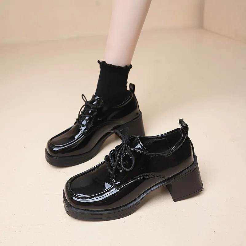 Autumn Women New High Heels Thick Heel Pumps Spring Autumn Square Head Solid Colour Lightweight Leather Shoes Sapatilha Feminina 4