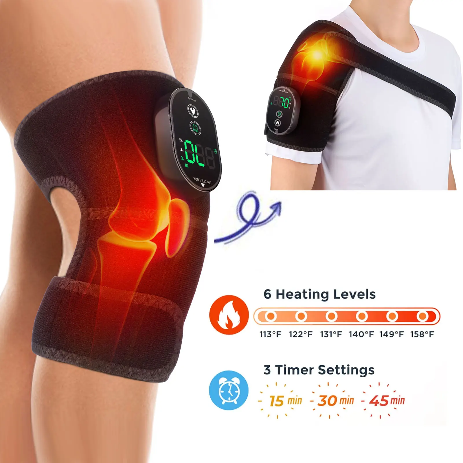Electric Heating Knee Massager Pad Support Braces 3-In-1 Shoulder Knee Elbow Calf Massage Fatigue Relief Hot Compress Machine
