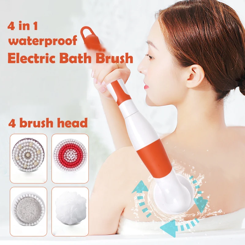 Cleaning Brush Multifunction Electric Bath Brush Massager Back-Rubbing Brush Long Handle Spinning Body Cleaning Spa Massage Shower Sets