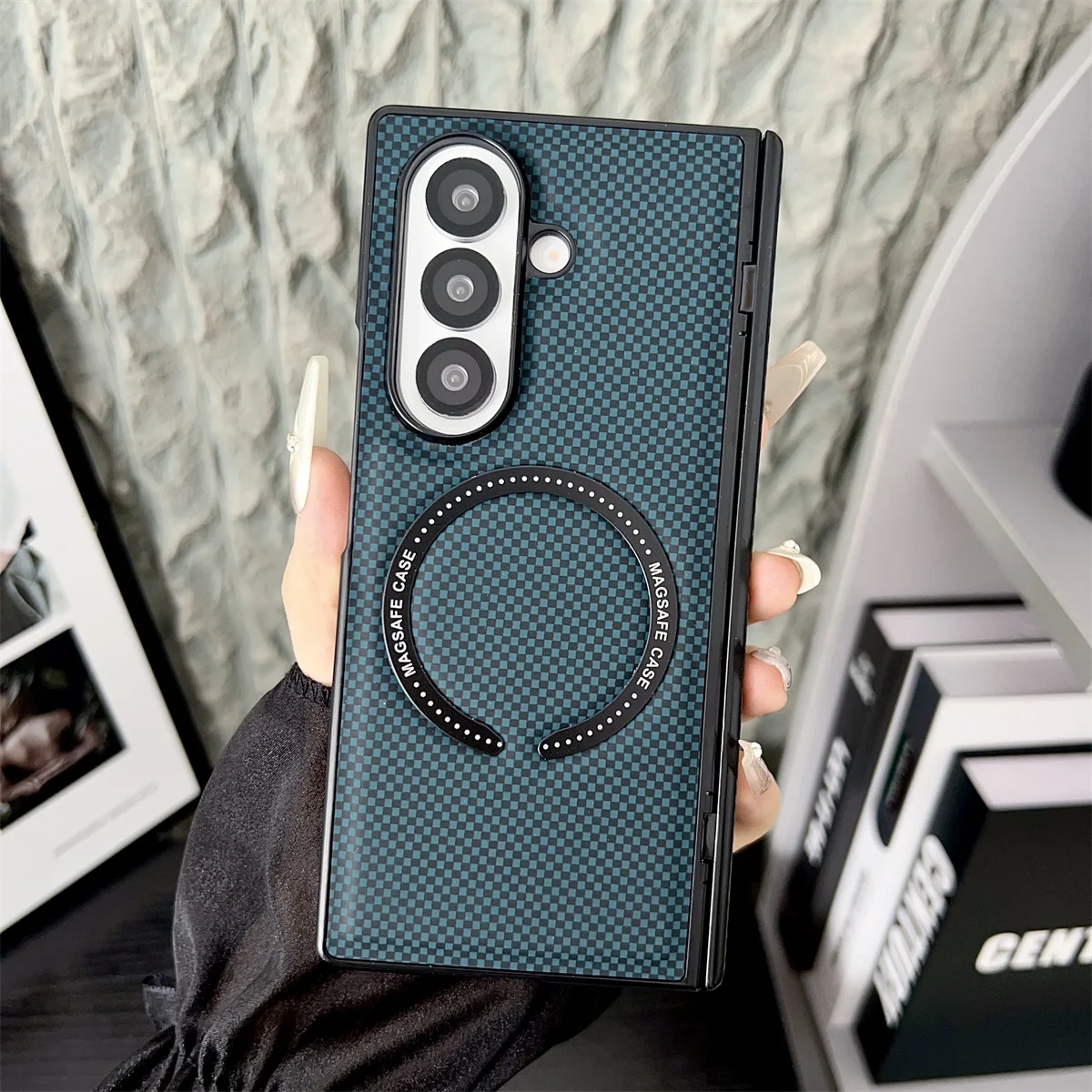 Carbon Fiber Magnetic Phone Case with Magsafe Wireless Charging and Hinge Protection